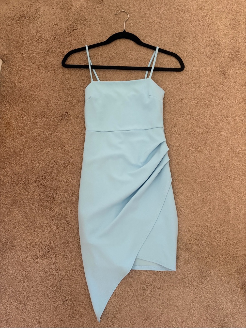 Blue Blush Light Blue Asymmetrical Slip Dress with Draped Side